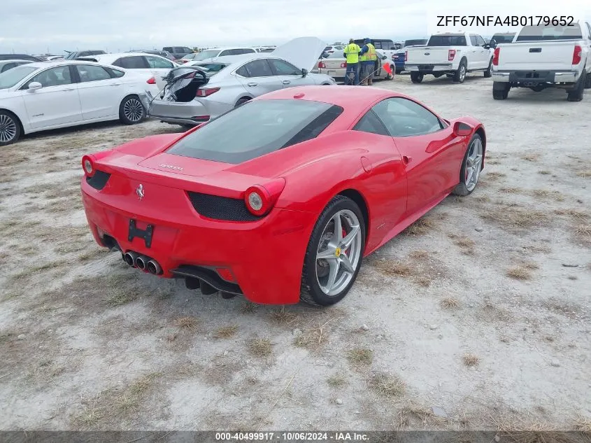 2011 Ferrari 458 Italia VIN: ZFF67NFA4B0179652 Lot: 40499917