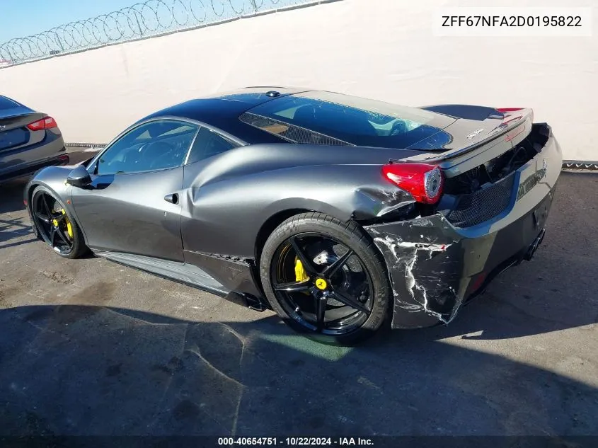 2013 Ferrari 458 Italia VIN: ZFF67NFA2D0195822 Lot: 40654751