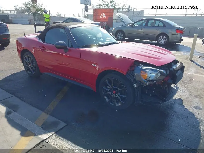 2018 Fiat 124 Spider Abarth VIN: JC1NFAEK8J0137920 Lot: 40731647