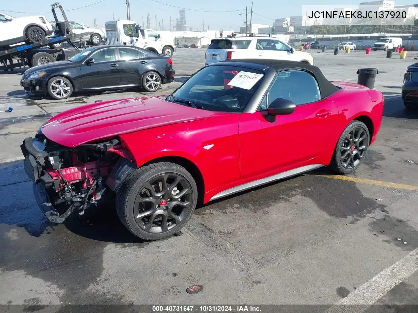 2018 Fiat 124 Spider Abarth VIN: JC1NFAEK8J0137920 Lot: 40731647