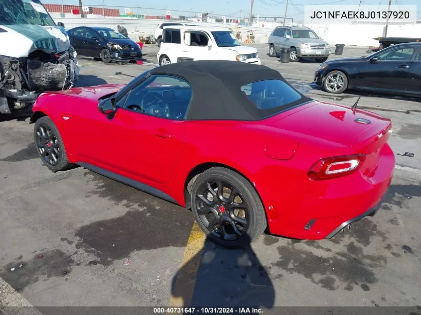 2018 Fiat 124 Spider Abarth VIN: JC1NFAEK8J0137920 Lot: 40731647