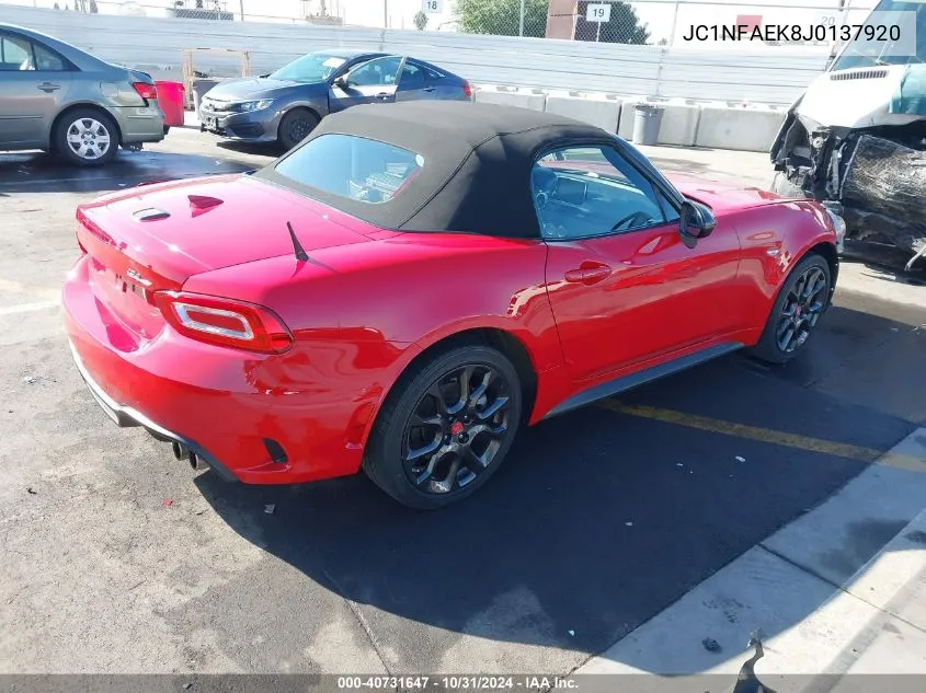 2018 Fiat 124 Spider Abarth VIN: JC1NFAEK8J0137920 Lot: 40731647