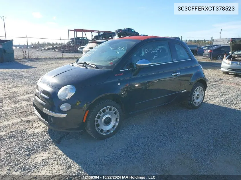 2012 Fiat 500C Lounge VIN: 3C3CFFERXCT378523 Lot: 12136384