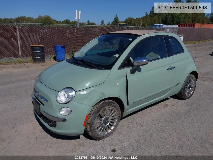 2015 Fiat 500C Lounge VIN: 3C3CFFER0FT500598 Lot: 12092795