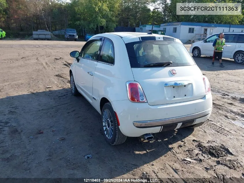 2012 Fiat 500 Lounge VIN: 3C3CFFCR2CT111363 Lot: 12110403