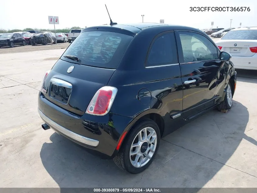 2012 Fiat 500 Lounge VIN: 3C3CFFCR0CT366576 Lot: 39380879