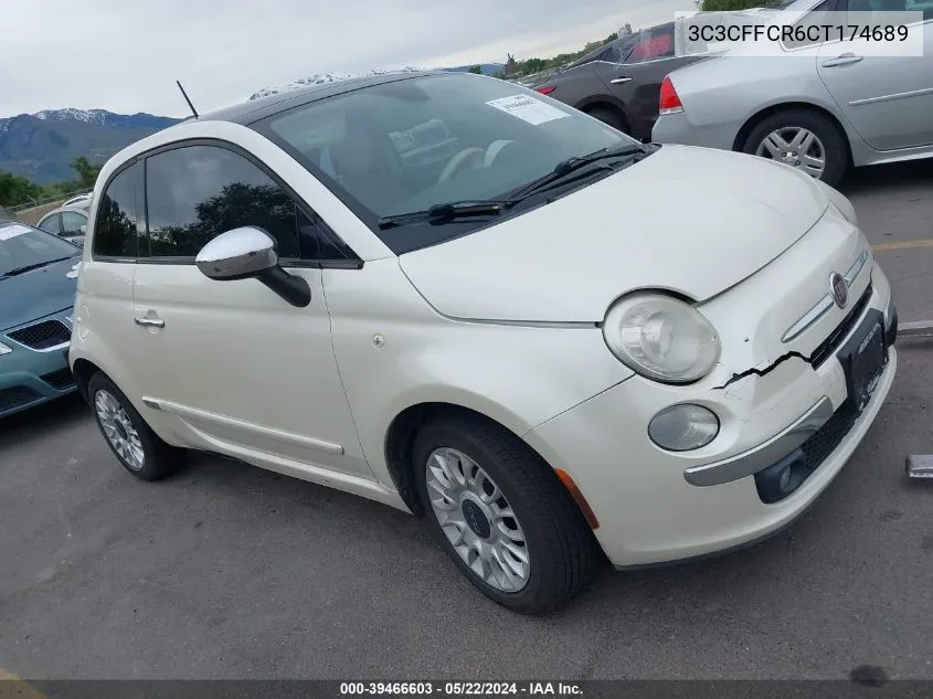 2012 Fiat 500 Lounge VIN: 3C3CFFCR6CT174689 Lot: 39466603