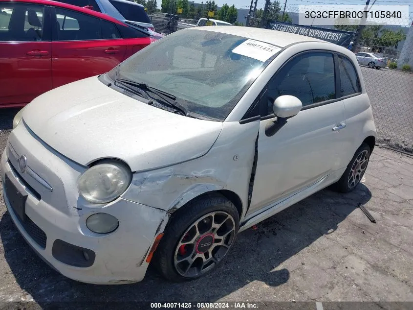 2012 Fiat 500 Sport VIN: 3C3CFFBR0CT105840 Lot: 40071425