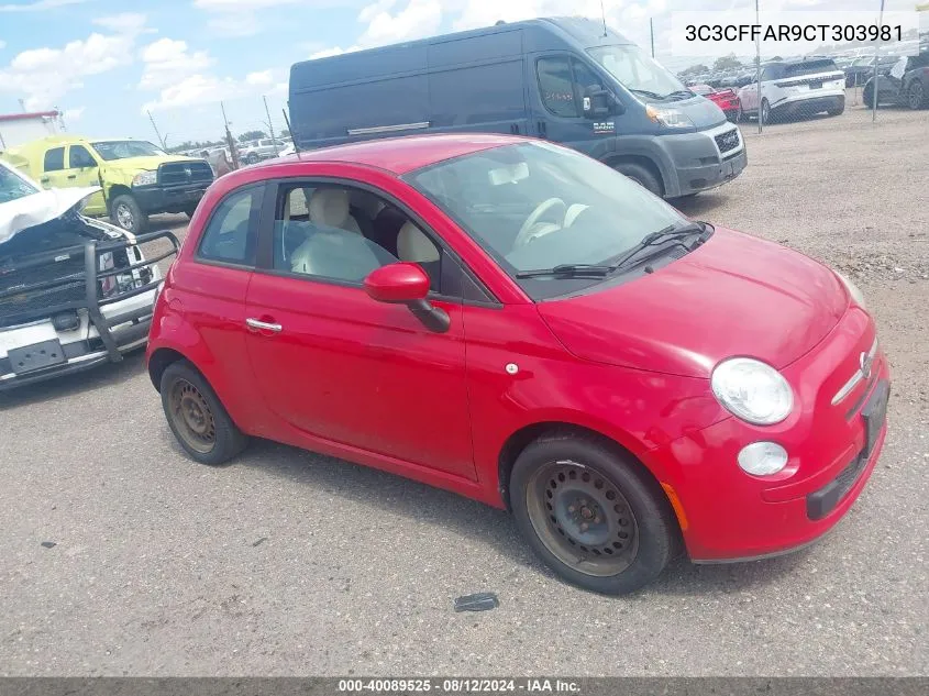 2012 Fiat 500 Pop VIN: 3C3CFFAR9CT303981 Lot: 40089525