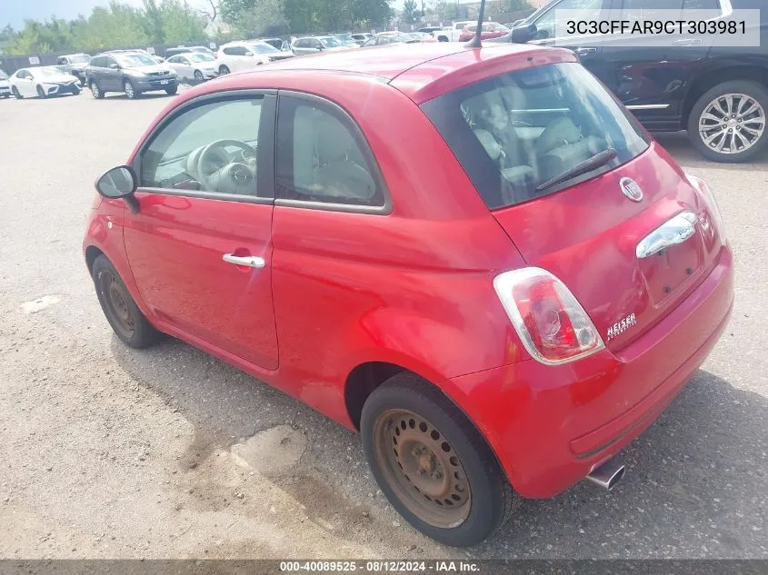 2012 Fiat 500 Pop VIN: 3C3CFFAR9CT303981 Lot: 40089525