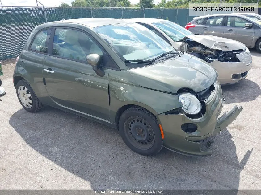 2012 Fiat 500 Pop VIN: 3C3CFFAR0CT349098 Lot: 40141340