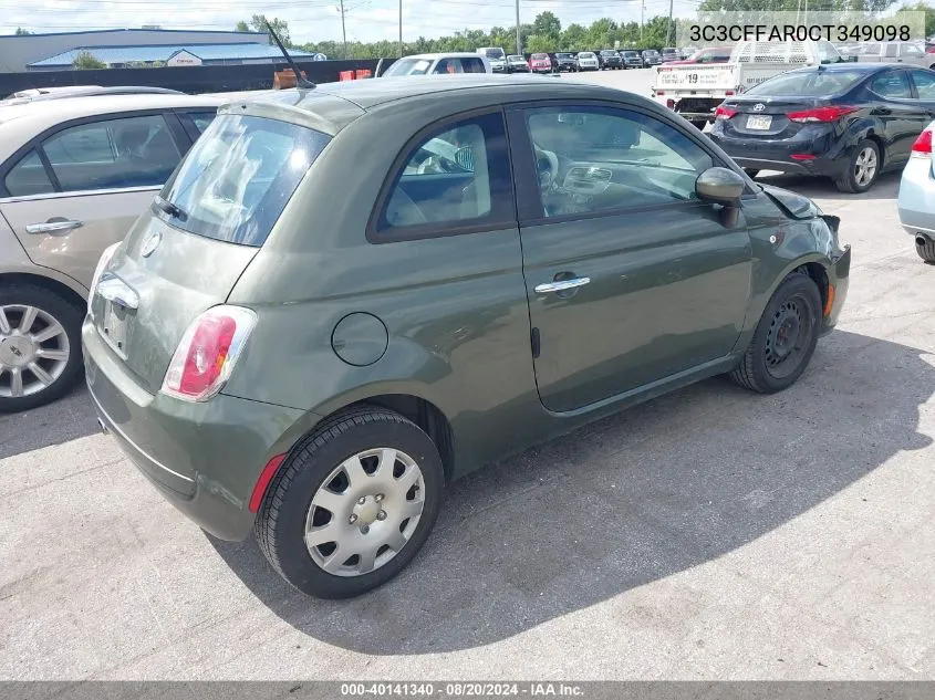 2012 Fiat 500 Pop VIN: 3C3CFFAR0CT349098 Lot: 40141340