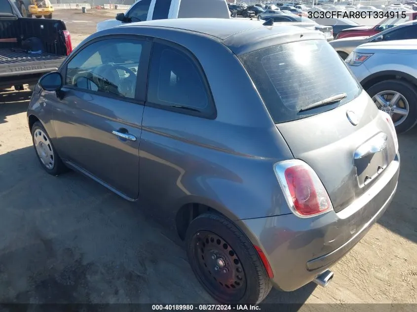 2012 Fiat 500 Pop VIN: 3C3CFFAR8CT334915 Lot: 40189980