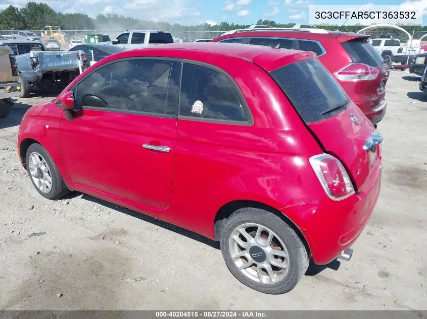 2012 Fiat 500 Pop VIN: 3C3CFFAR5CT363532 Lot: 40204515