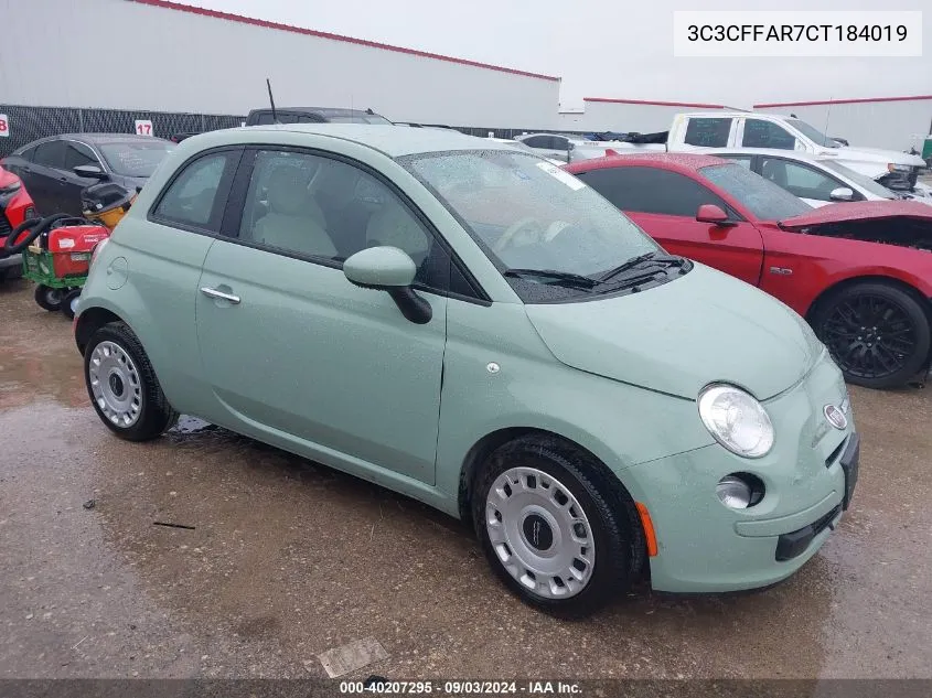 2012 Fiat 500 Pop VIN: 3C3CFFAR7CT184019 Lot: 40207295