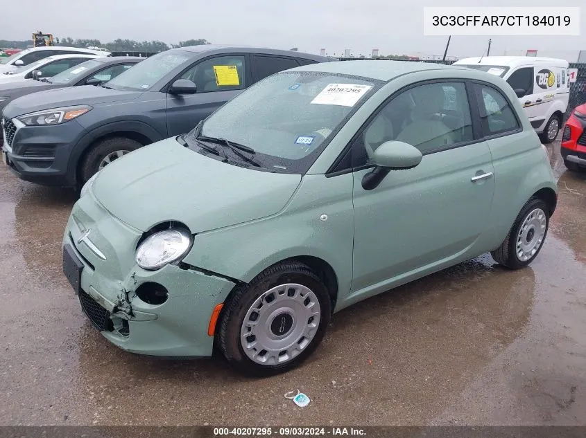 2012 Fiat 500 Pop VIN: 3C3CFFAR7CT184019 Lot: 40207295