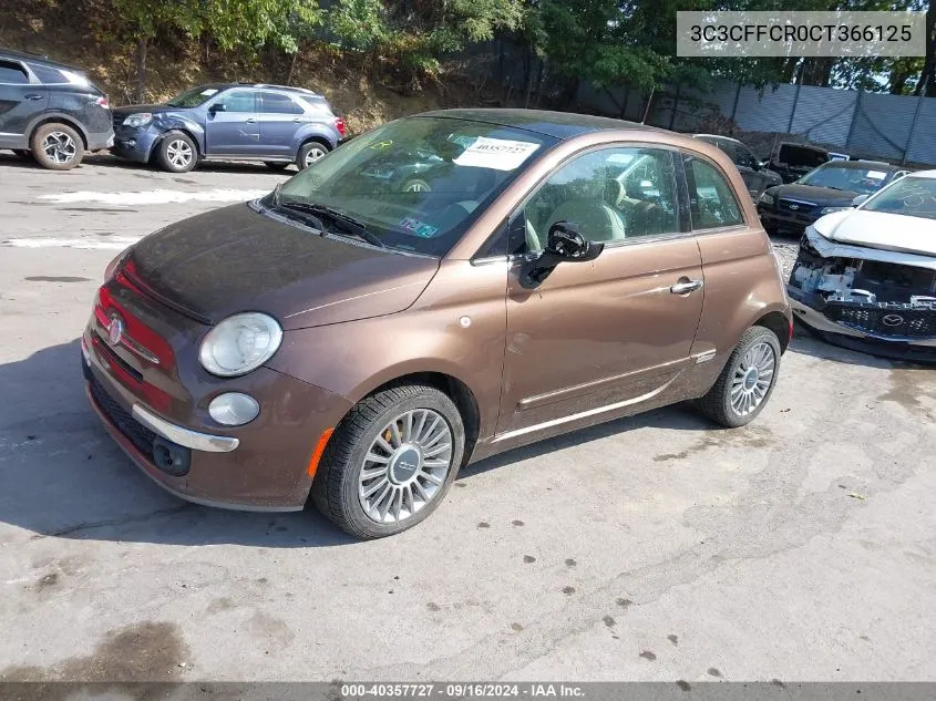 2012 Fiat 500 Lounge VIN: 3C3CFFCR0CT366125 Lot: 40357727