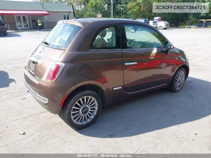 2012 Fiat 500 Lounge VIN: 3C3CFFCR0CT366125 Lot: 40357727