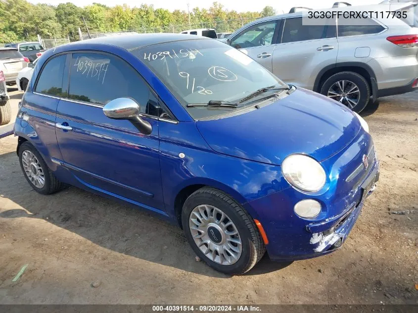 2012 Fiat 500 Lounge VIN: 3C3CFFCRXCT117735 Lot: 40391514