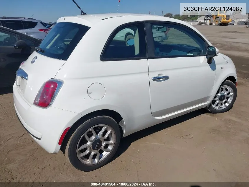 2012 Fiat 500 Pop VIN: 3C3CFFAR2CT124987 Lot: 40401584