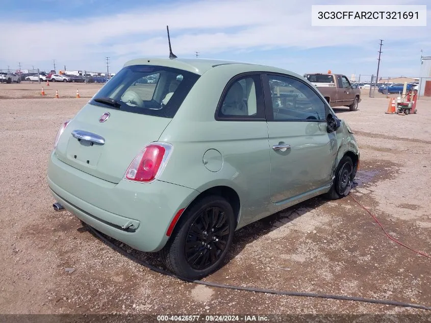 2012 Fiat 500 Pop VIN: 3C3CFFAR2CT321691 Lot: 40426577