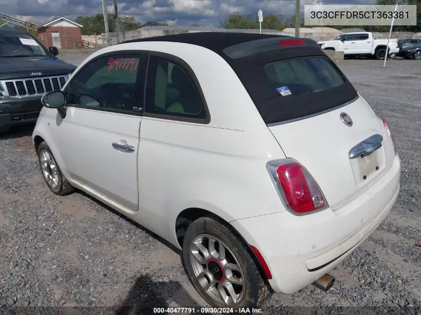 2012 Fiat 500C Pop VIN: 3C3CFFDR5CT363381 Lot: 40477791