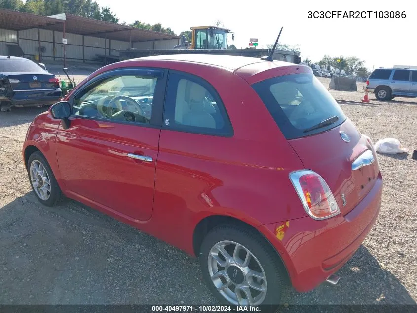 2012 Fiat 500 Pop VIN: 3C3CFFAR2CT103086 Lot: 40497971