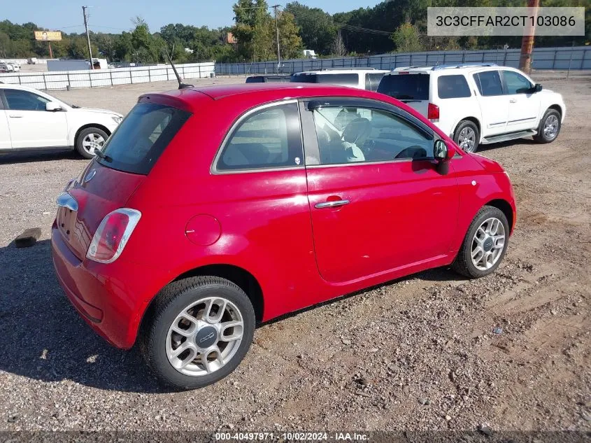 2012 Fiat 500 Pop VIN: 3C3CFFAR2CT103086 Lot: 40497971