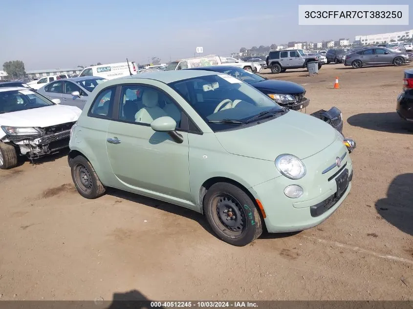 2012 Fiat 500 Pop VIN: 3C3CFFAR7CT383250 Lot: 40512245