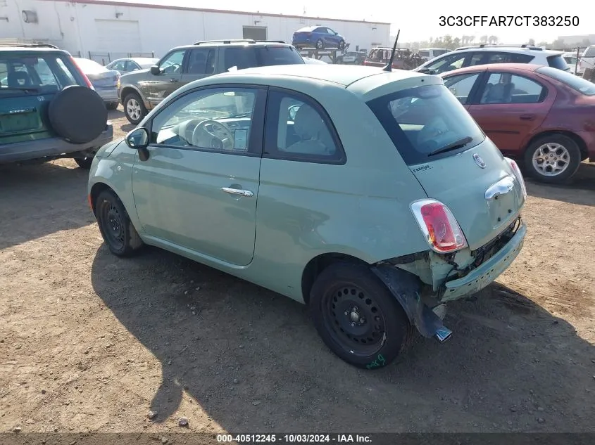 2012 Fiat 500 Pop VIN: 3C3CFFAR7CT383250 Lot: 40512245