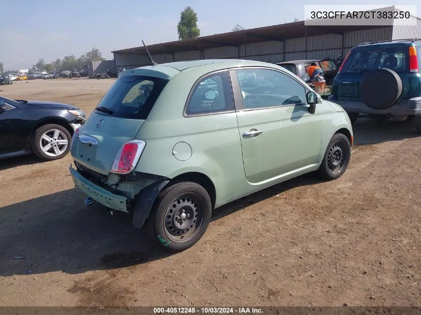 2012 Fiat 500 Pop VIN: 3C3CFFAR7CT383250 Lot: 40512245