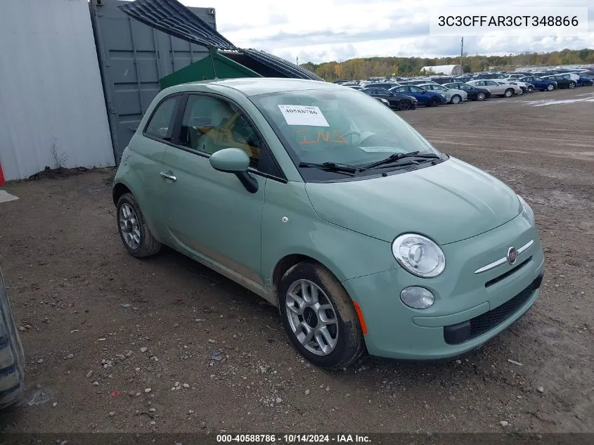 2012 Fiat 500 Pop VIN: 3C3CFFAR3CT348866 Lot: 40588786