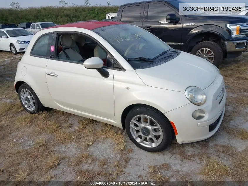 2012 Fiat 500 Pop VIN: 3C3CFFDR4CT190436 Lot: 40607349