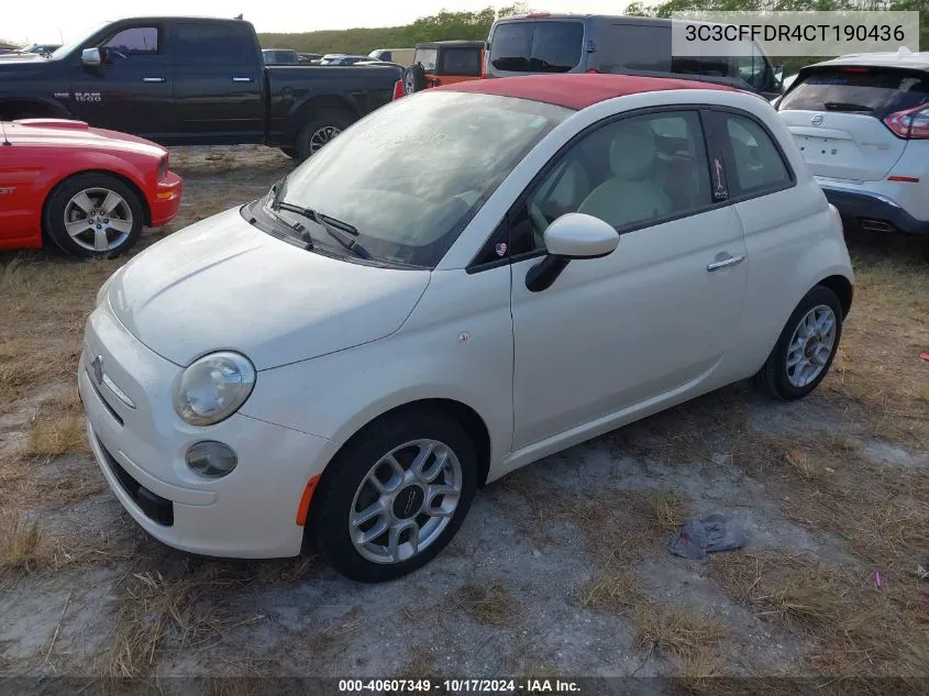 2012 Fiat 500 Pop VIN: 3C3CFFDR4CT190436 Lot: 40607349