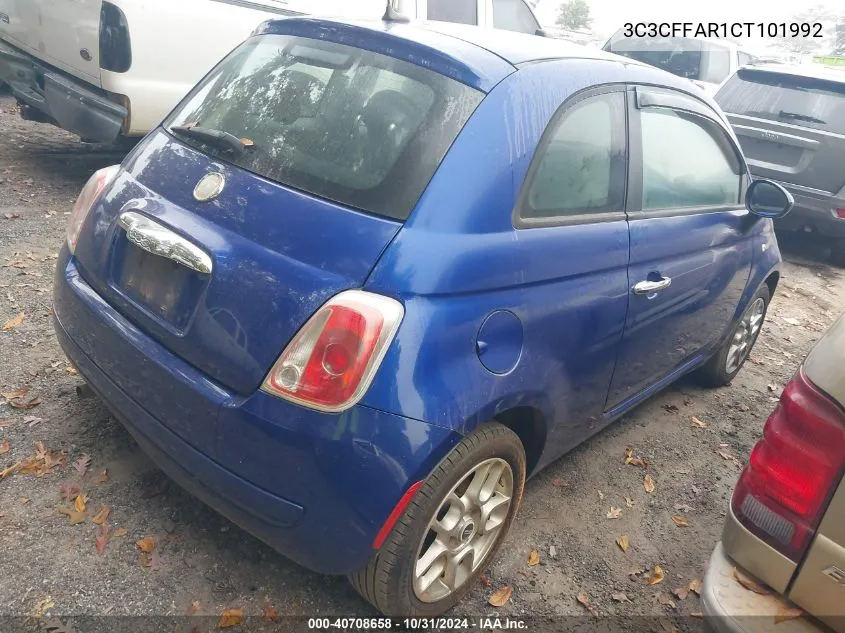 2012 Fiat 500 Pop VIN: 3C3CFFAR1CT101992 Lot: 40708658