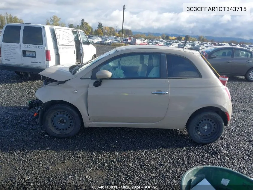 2012 Fiat 500 Pop VIN: 3C3CFFAR1CT343715 Lot: 40713831