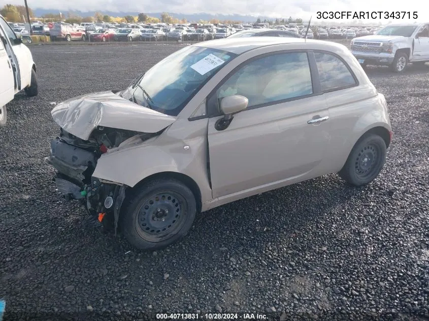 2012 Fiat 500 Pop VIN: 3C3CFFAR1CT343715 Lot: 40713831