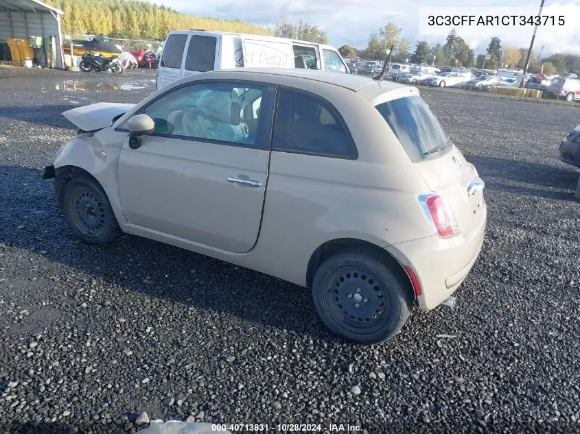 2012 Fiat 500 Pop VIN: 3C3CFFAR1CT343715 Lot: 40713831