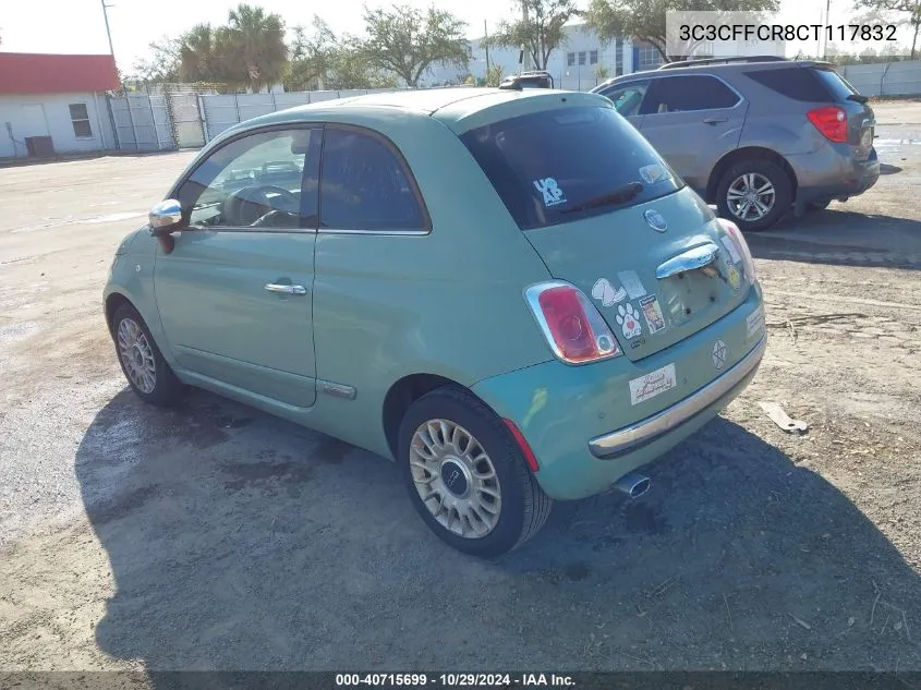 2012 Fiat 500 Lounge VIN: 3C3CFFCR8CT117832 Lot: 40715699