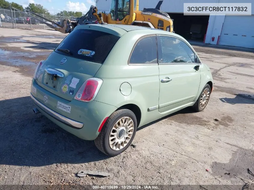 2012 Fiat 500 Lounge VIN: 3C3CFFCR8CT117832 Lot: 40715699