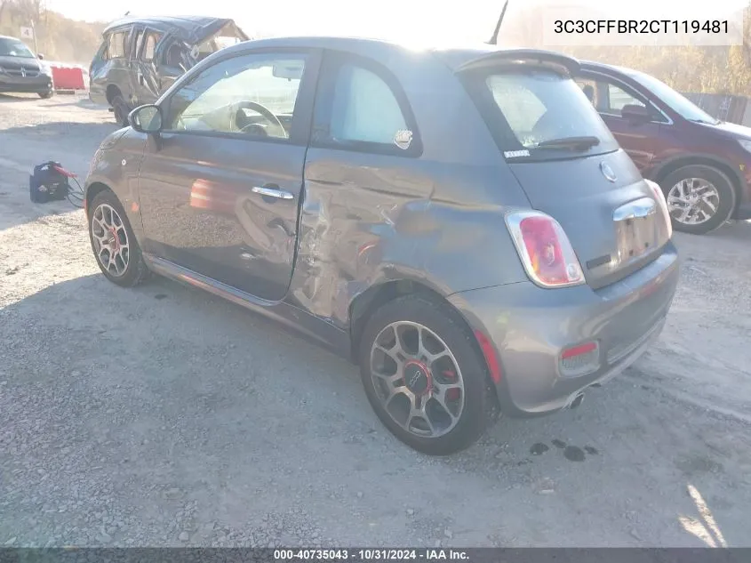 2012 Fiat 500 Sport VIN: 3C3CFFBR2CT119481 Lot: 40735043