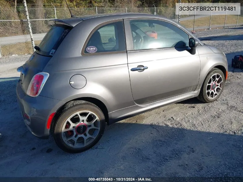 2012 Fiat 500 Sport VIN: 3C3CFFBR2CT119481 Lot: 40735043