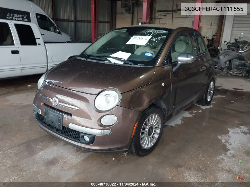 2012 Fiat 500C Lounge VIN: 3C3CFFER4CT111555 Lot: 40738822