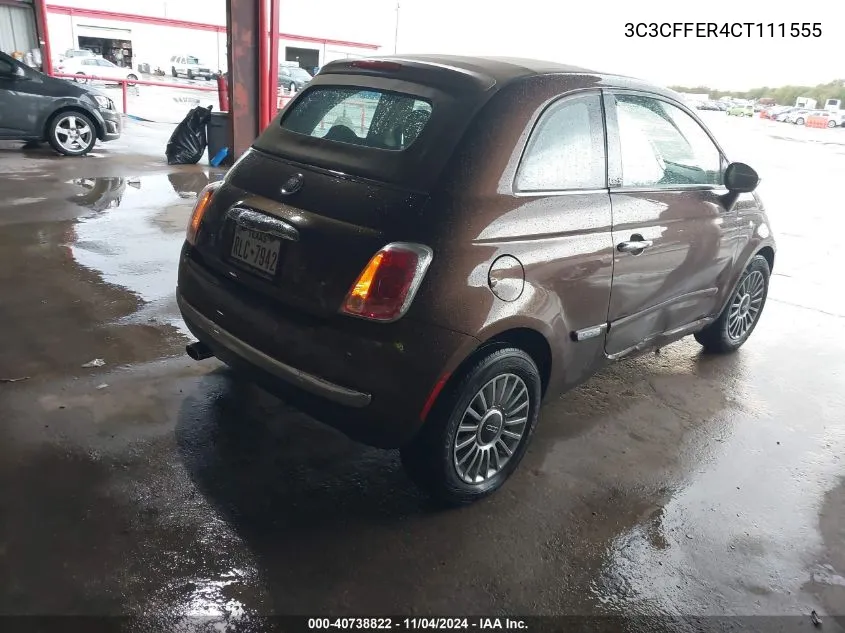 2012 Fiat 500C Lounge VIN: 3C3CFFER4CT111555 Lot: 40738822