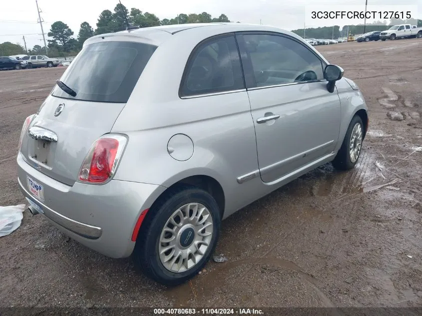 2012 Fiat 500 Lounge VIN: 3C3CFFCR6CT127615 Lot: 40780683