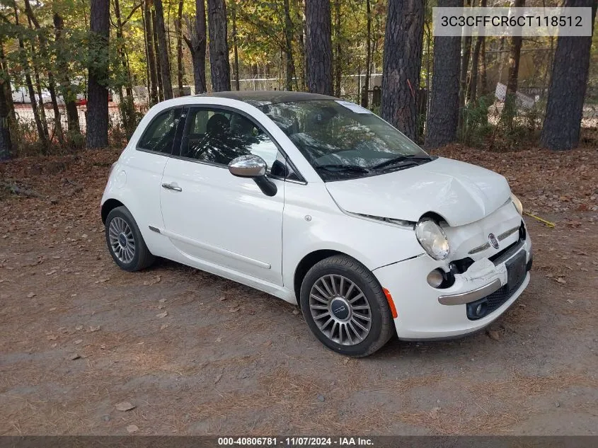 2012 Fiat 500 Lounge VIN: 3C3CFFCR6CT118512 Lot: 40806781