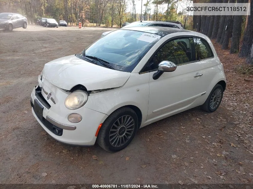 2012 Fiat 500 Lounge VIN: 3C3CFFCR6CT118512 Lot: 40806781