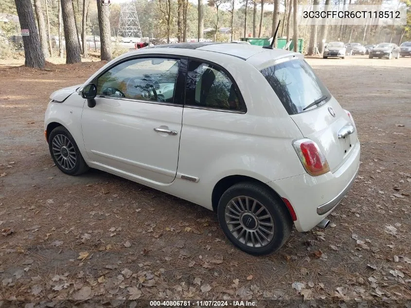 2012 Fiat 500 Lounge VIN: 3C3CFFCR6CT118512 Lot: 40806781