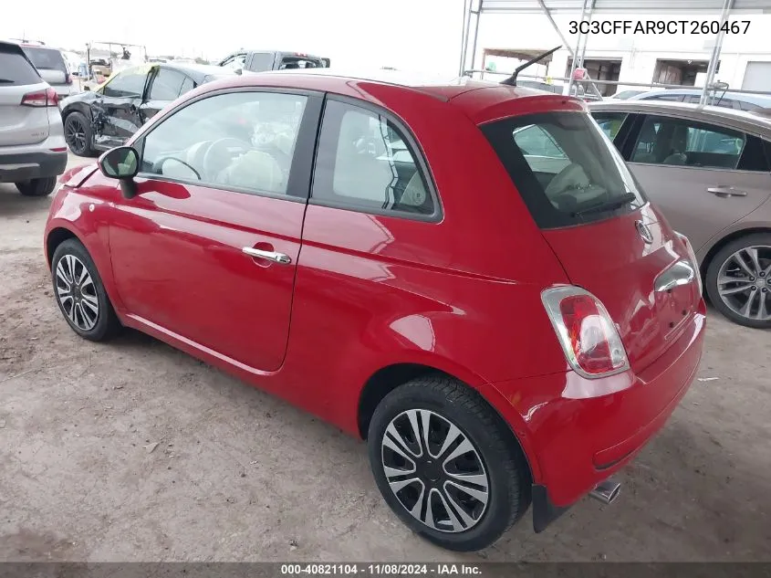 2012 Fiat 500 Pop VIN: 3C3CFFAR9CT260467 Lot: 40821104