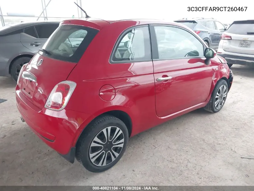 2012 Fiat 500 Pop VIN: 3C3CFFAR9CT260467 Lot: 40821104